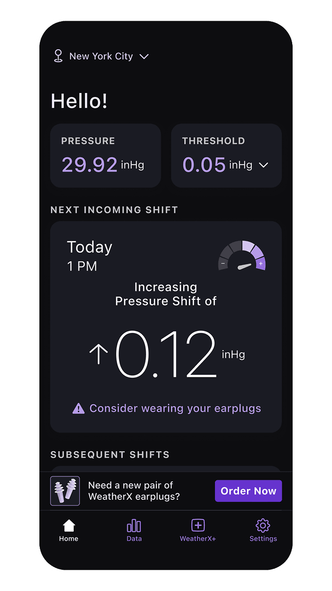 WeatherX home, pressure and risk